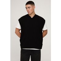 Oversize Zopfmuster-Pullunder mit V-Ausschnitt - Schwarz - XS, Schwarz von boohooman