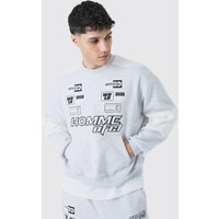 Mens Kastiges Oversize Sweatshirt mit Moto-Applikation - Grau - L, Grau von boohooman