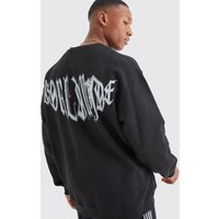 Mens Oversize Sweatshirt mit Print - Schwarz - M, Schwarz von boohooman