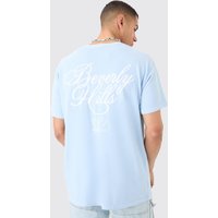 Mens Oversized Beverly Hills Washed T-shirt - Blau - S, Blau von boohooman