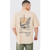 Mens Oversized Bird Graphic T-shirt - Beige - L, Beige von boohooman