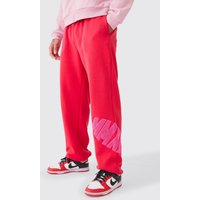 Mens Oversized Borg Applique Joggers - Rot - L, Rot von boohooman