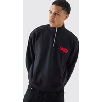 Mens Oversized Boxy 1/4 Zip 3d Embroidered Official Sweatshirt - Schwarz - L, Schwarz von boohooman