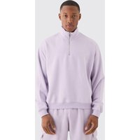 Mens Oversized Boxy 1/4 Zip Sweatshirt - Lila - L, Lila von boohooman