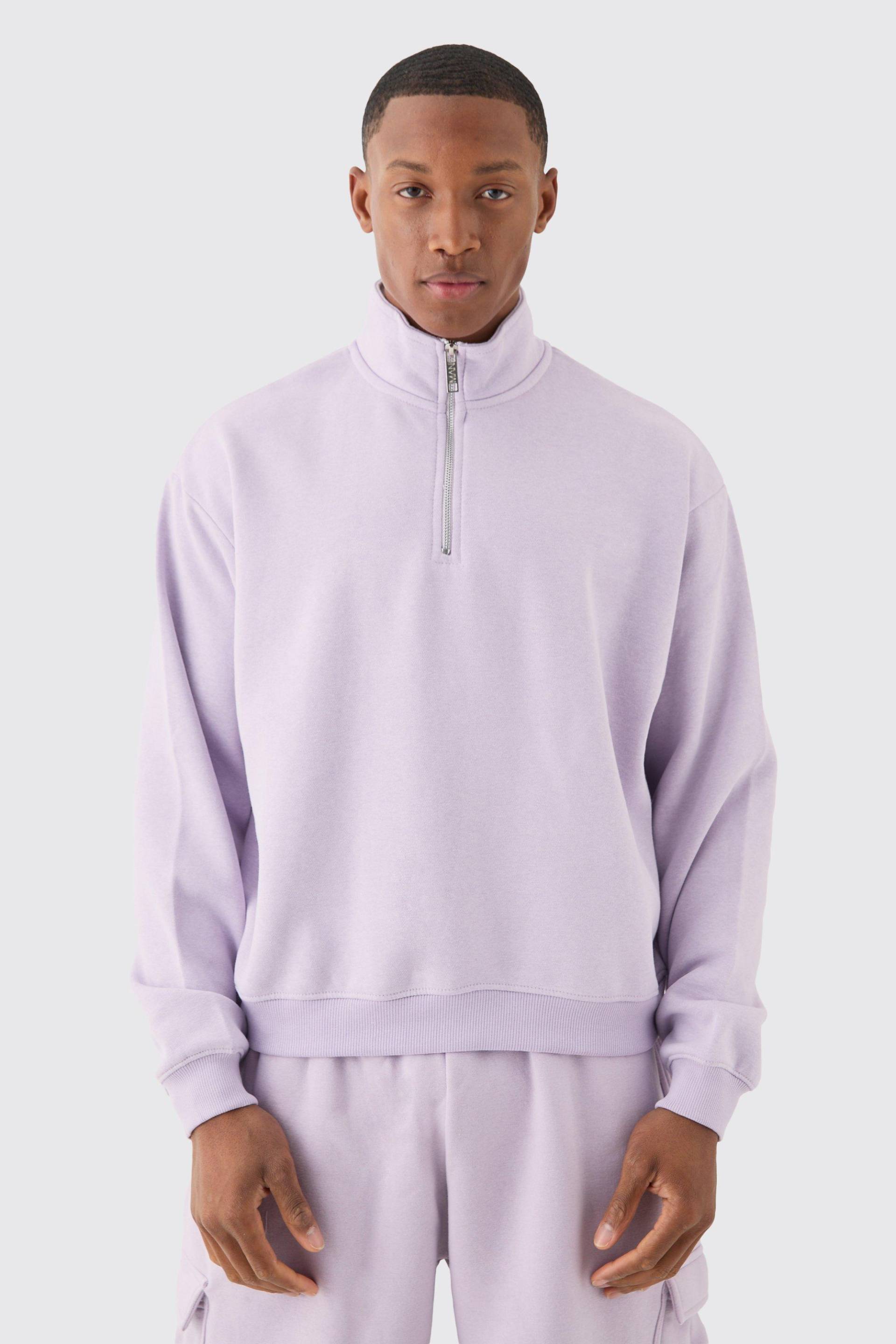 Mens Oversized Boxy 1/4 Zip Sweatshirt - Lila - S, Lila von boohooman