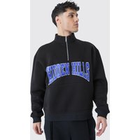 Mens Oversized Boxy 1/4 Zip Varsity Sweatshirt - Schwarz - S, Schwarz von boohooman