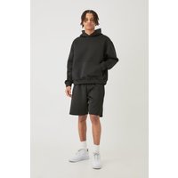 Mens Oversized Boxy Bonded Scuba Hooded Short Tracksuit - Schwarz - XL, Schwarz von boohooman