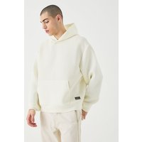 Mens Oversized Boxy Bonded Scuba Hoodie - Ecru - XS, Ecru von boohooman