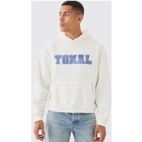 Mens Oversized Boxy Borg Applique Hoodie - Ecru - S, Ecru von boohooman