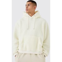 Mens Oversized Boxy Borg Over The Head Hoodie - Ecru - M, Ecru von boohooman