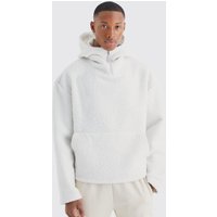 Mens Kastiger Oversize Bouclee Borg-Hoodie mit 1/4 Reißverschluss - Ecru - S, Ecru von boohooman