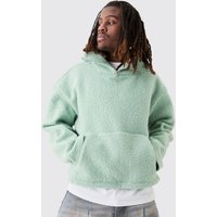 Mens Oversized Boxy Boucle Borg 1/4 Zip Hoodie - Grün - S, Grün von boohooman