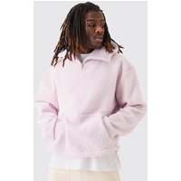 Mens Oversized Boxy Boucle Borg 1/4 Zip Hoodie - Lila - L, Lila von boohooman