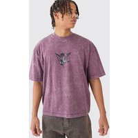 Mens Oversized Boxy Extended Neck Acid Wash M Graphic T-shirt - Lila - M, Lila von boohooman