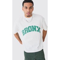 Mens Oversized Boxy Extended Neck Bronx T-shirt - Ecru - M, Ecru von boohooman