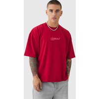 Kastiges Oversize T-Shirt mit Stickerei - Rot - M, Rot von boohooman