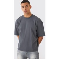 Mens Oversized Boxy Extended Neck Heavyweight Ribbed T-shirt - Grau - XL, Grau von boohooman