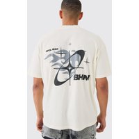 Mens Oversized Boxy Extended Necl Bhm Flame T-shirt - Ecru - S, Ecru von boohooman