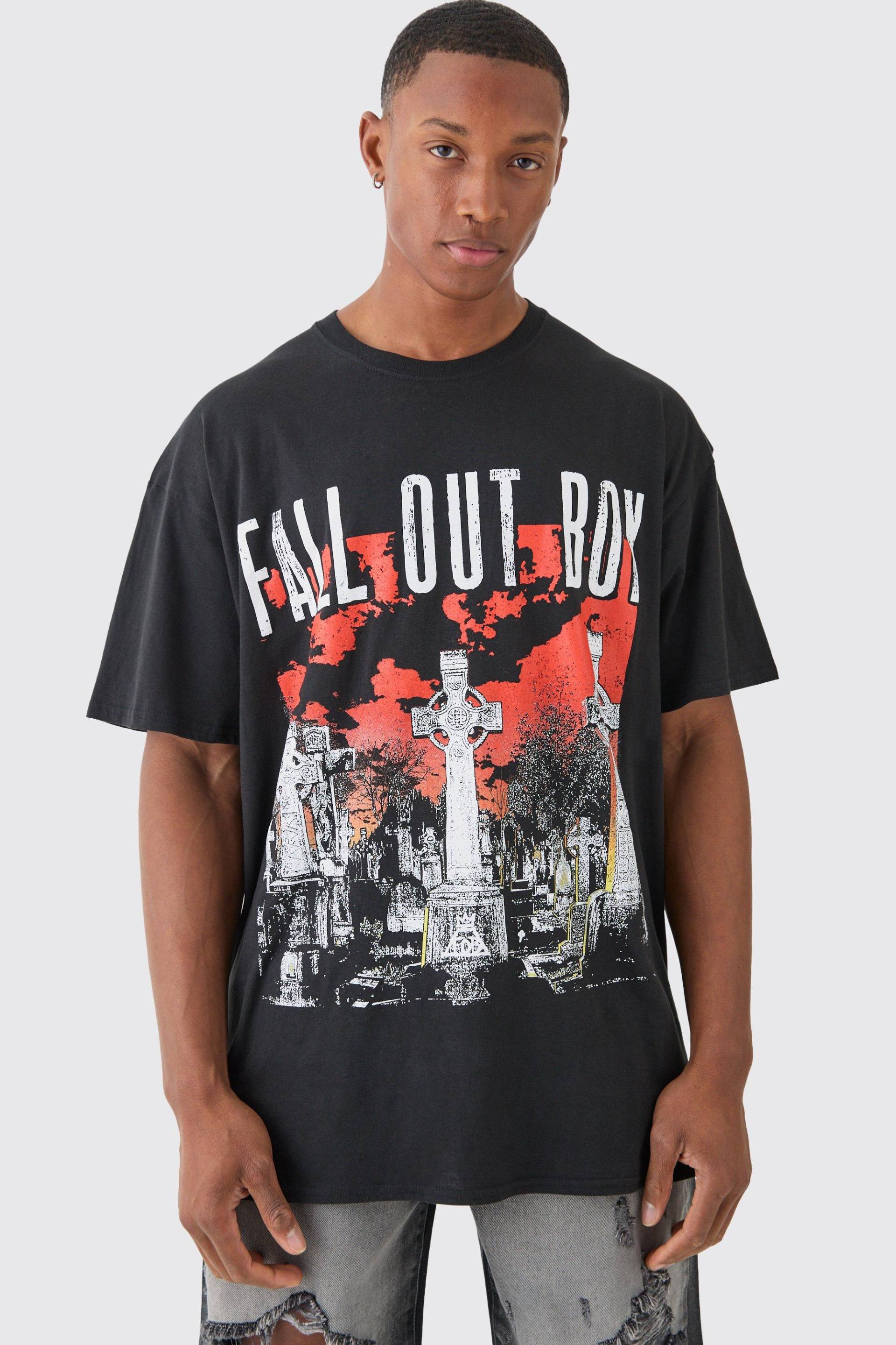 Mens Oversized Boxy Fall Out Boy Band License T-shirt - Schwarz - M, Schwarz von boohooman