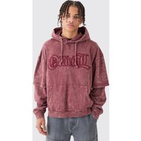 Mens Oversized Boxy Faux Layer Acid Wash Ofcl Embroidered Hoodie - Rosa - M, Rosa von boohooman