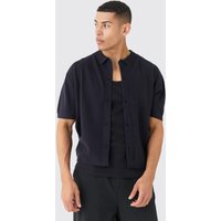 Mens Oversized Boxy Fit Short Sleeve Knitted Shirt - Schwarz - M, Schwarz von boohooman