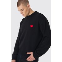 Kastiger Oversize Pullover mit Herzen - Schwarz - XS, Schwarz Kastiger Oversize Pullover mit Herzen - Schwarz - XS, Schwarz von boohooman