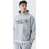 Mens Oversized Boxy Heavy Distressed Applique Hoodie - Grau - L, Grau von boohooman