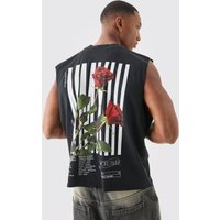 Mens Oversized Boxy Homme Rose Distressed vest - Schwarz - M, Schwarz von boohooman