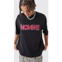 Mens Oversized Boxy Homme Star T-shirt - Schwarz - XL, Schwarz von boohooman