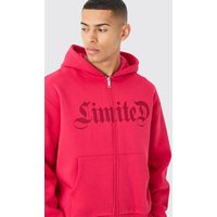 Mens Oversized Boxy Limited Zip Through Hoodie - Rot - M, Rot von boohooman