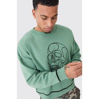 Mens Kastiger Oversize Pullover mit Kontrast-Naht - Grün - L, Grün von boohooman