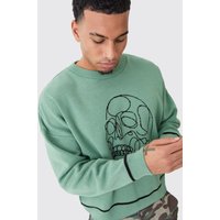 Mens Kastiger Oversize Pullover mit Kontrast-Naht - Grün - M, Grün von boohooman