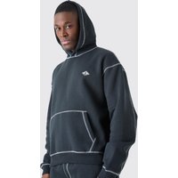 Mens Oversized Boxy Man Contrast Stitch Hoodie - Schwarz - L, Schwarz von boohooman