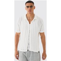 Mens Oversized Boxy Open Ladder Stitch Knitted Shirt In White - Weiß - L, Weiß von boohooman