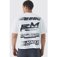 Kastiges Oversize T-Shirt mit Print und Gummi-Etikett - Weiß - XS, Weiß von boohooman