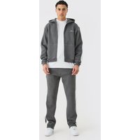 Mens Oversized Boxy Quilted Embroided Hooded Short Tracksuit - Grau - XL, Grau von boohooman