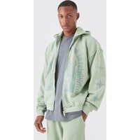 Mens Oversized Boxy Raw Seam Overdye Hoodie - Grün - L, Grün von boohooman