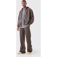 Mens Oversized Boxy Raw Seam Overdye Tracksuit - Braun - L, Braun von boohooman