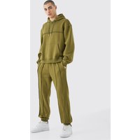 Mens Oversized Boxy Seam Detail Tracksuit - Khaki - S, Khaki von boohooman