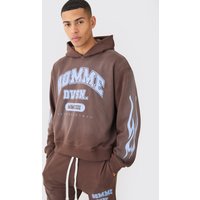 Mens Oversized Boxy Spray Wash Homme Hoodie - Braun - L, Braun von boohooman