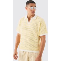 Mens Oversized Boxy Stripe Textured Knit Polo - Gelb - L, Gelb von boohooman