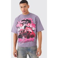 Mens Oversized Boxy Truck Graphic Heavyweightt-shirt - Lila - L, Lila von boohooman