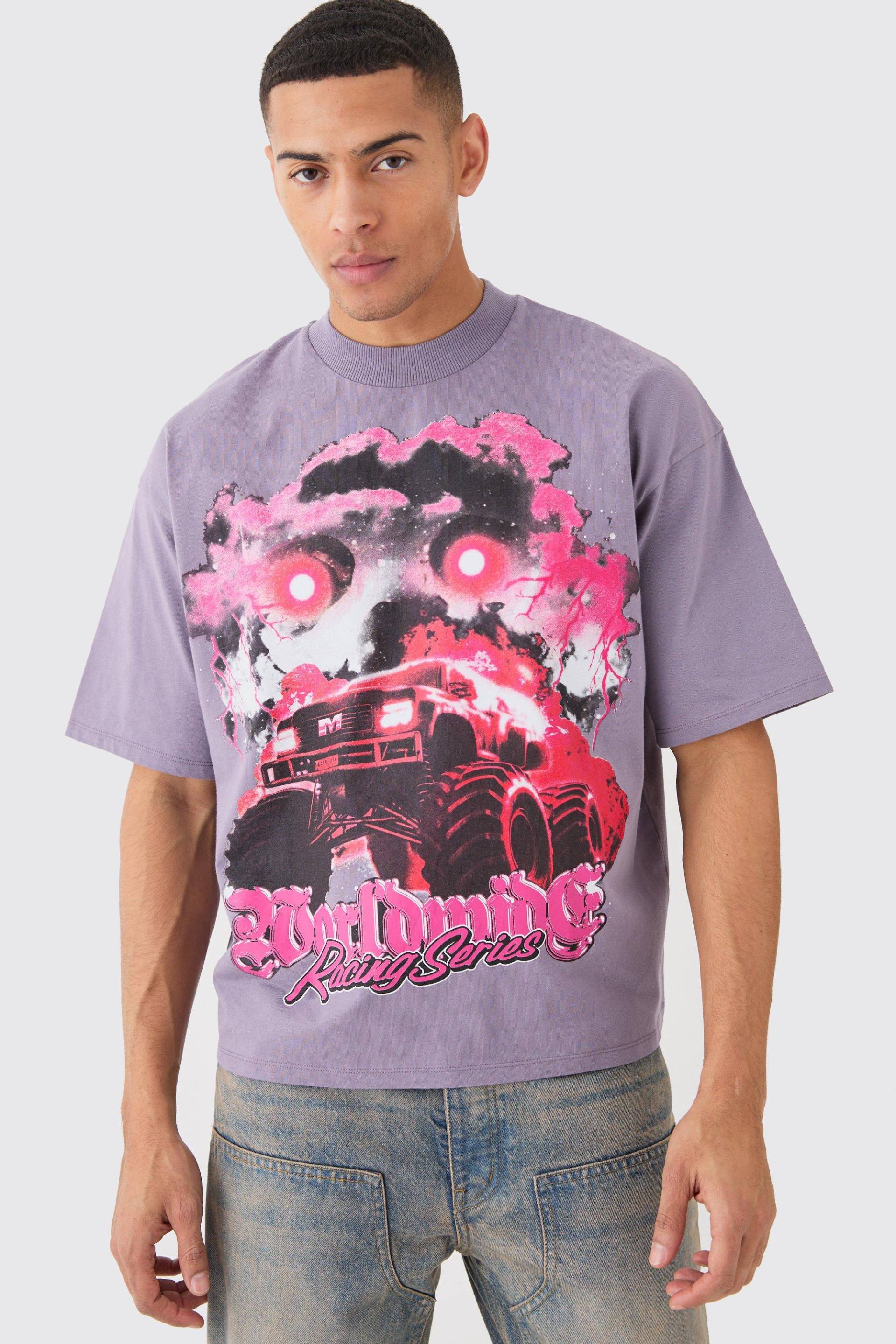 Mens Oversized Boxy Truck Graphic Heavyweightt-shirt - Lila - XS, Lila von boohooman