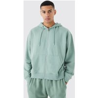 Mens Oversized Boxy Zip Through Acid Wash Hoodie - Grün - M, Grün von boohooman