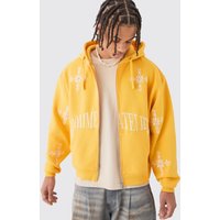 Mens Oversized Boxy Zip Through Homme Cross Embroidered Hoodie - Orange - L, Orange von boohooman