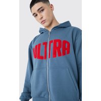 Mens Oversized Boxy Zip Thru Borg Applique Hoodie - Grau - L, Grau von boohooman