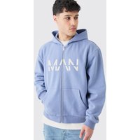 Mens Oversized Boxy Zip Thru Man Dash Borg Applique Hoodie - Blau - L, Blau von boohooman