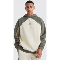 Mens Oversize Colorblock Hoodie mit Logo - Khaki - L, Khaki von boohooman