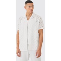 Mens Oversized Broderie Shirt - Ecru - L, Ecru von boohooman