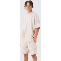 Mens Oversized Cargo T-shirt And Short Set - Taupe - S, Taupe von boohooman